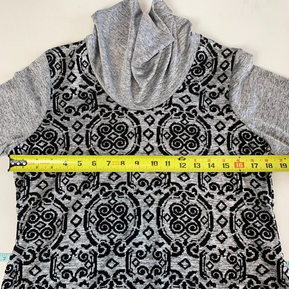Ruby Rd Shirt Womens Small Petite Gray Black Cowl Neck Fringe Flocked Mosaic - Picture 7 of 8